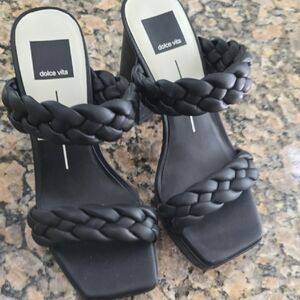 Dolce Vita Black Braided Double-Strap Heeled Sandals